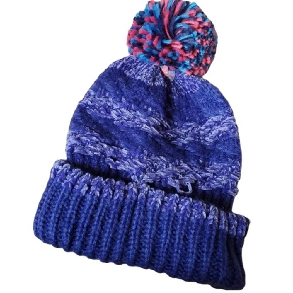 Kid’s INC Chenille Striped Multi-Pom Beanie Cobalt Blue